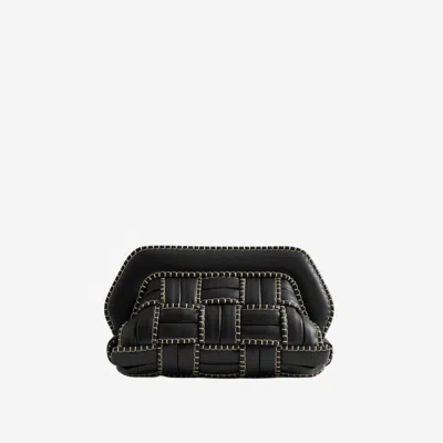 Themoirè Rectangular Woven Clutch Contrast Stitching In Black