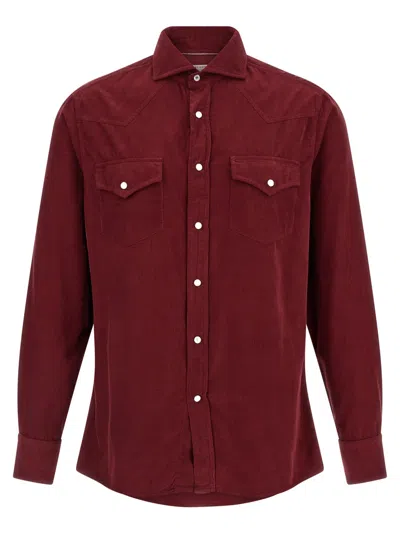 Brunello Cucinelli Button-down Corduroy Shirt Featuring Chest Pockets In Red