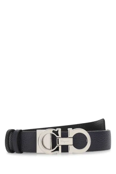 Ferragamo Adjustable Belts With Metal Buckle And Texture In Black