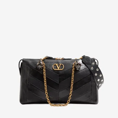 Valentino Garavani  Garavani Panthea Shoulder Bag In Nappa Leather With Chevron Pattern Wom In Black