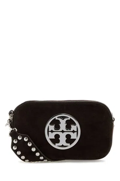 Tory Burch Suede Crossbody Bag Studded Strap In Black