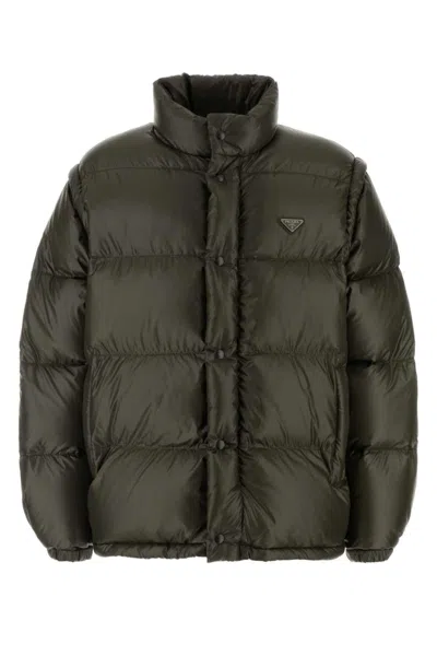 Prada Medium Down Jacket In Re-nylon In Green
