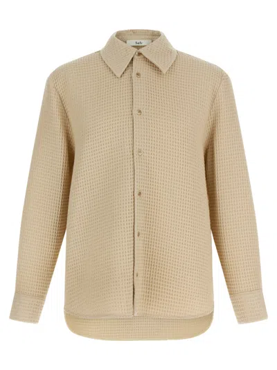 Séfr Sefr Waffle Knit Pointed Collar Button Closure Long Cuffed Sleeves Shirt In Neutral