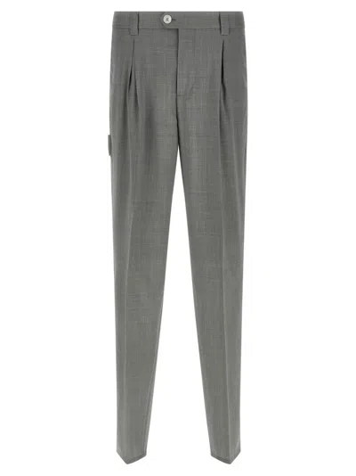 Brunello Cucinelli Grey Mlange Wool Pants In Gray