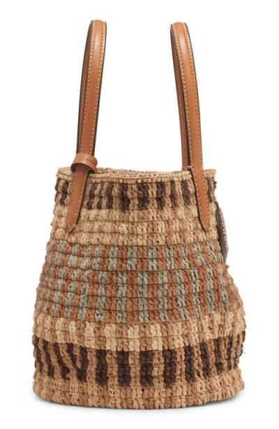 Valentino Garavani Small Vlogo Signature Crocheted Raffia Bucket Bag In Brown