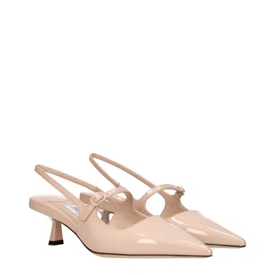 Jimmy Choo Pink Leather Mid Heel Women's Pumps In Pink