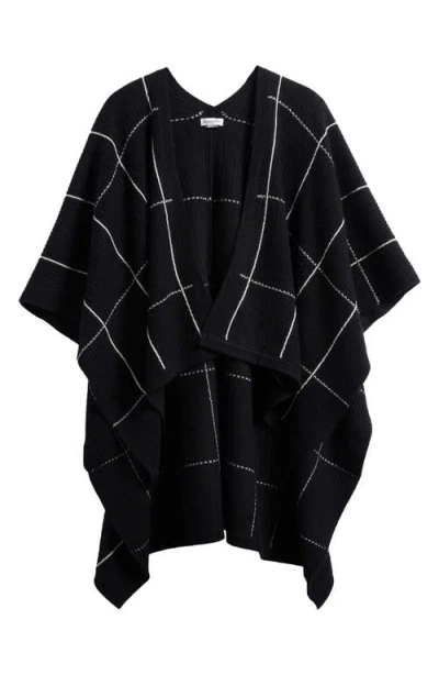Nordstrom Windowpane Ribbed Wool & Cashmere Poncho In Black