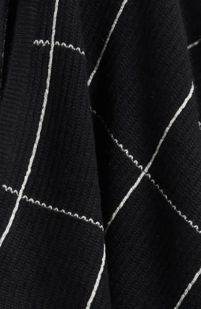 Nordstrom Windowpane Ribbed Wool & Cashmere Poncho In Black