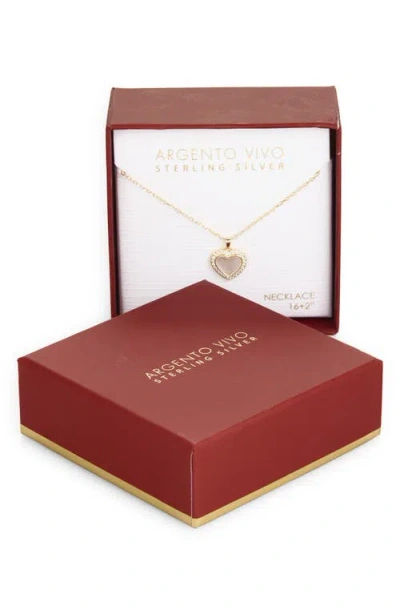 Argento Vivo Sterling Silver Mother-of-pearl Pavé Heart Pendant Necklace In Gold