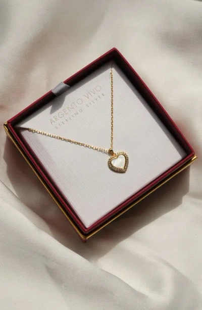 Argento Vivo Sterling Silver Mother-of-pearl Pavé Heart Pendant Necklace In Gold