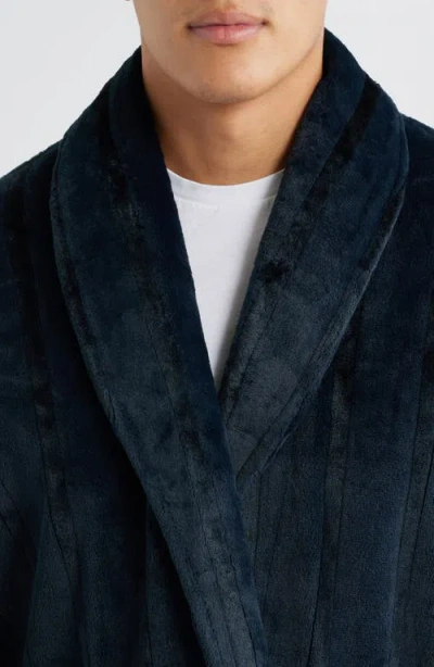 Daniel Buchler Wide Stripe Plush Shawl Collar Robe In Blue