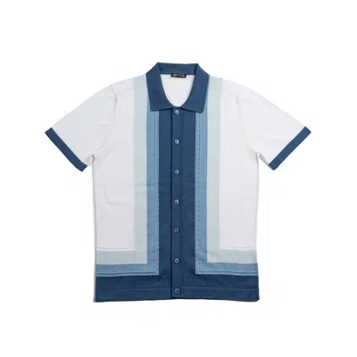 Eight X Men's Blue / White Helm Short Sleeve Button-up Knit Shirt In Multi