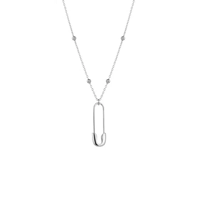 Spero London Sterling Silver Safety Pin Necklace With Beaded Satellite Chain In Silver