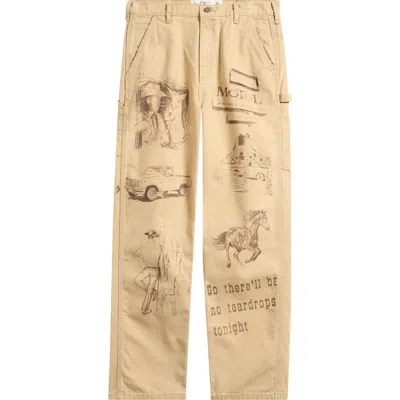 One Of These Days Cotton Graphic Painter Pants In Neutral