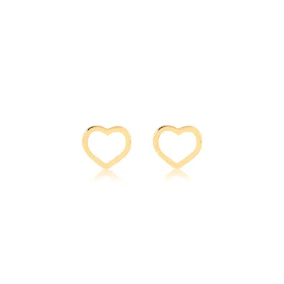 Solio Jewellery Women's Gold / Yellow Small Heart 8x8 Hollow 18k Solid Gold Stud In Gold