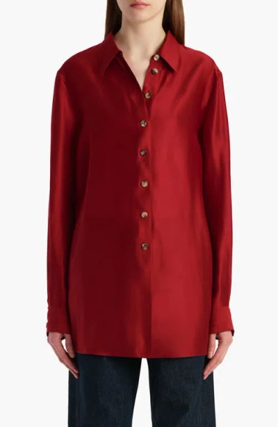 Khaite Auryn Button-down Twill Top In Red