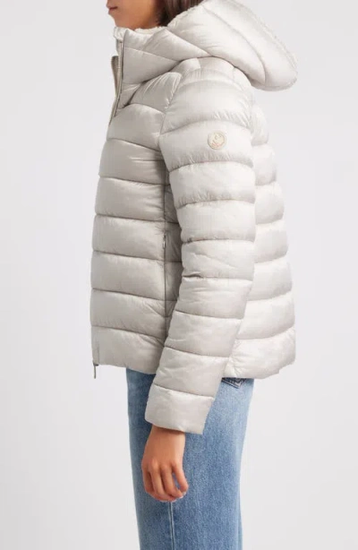 Save The Duck Gretel Faux Shearling Lining Hooded Puffer Jacket In White