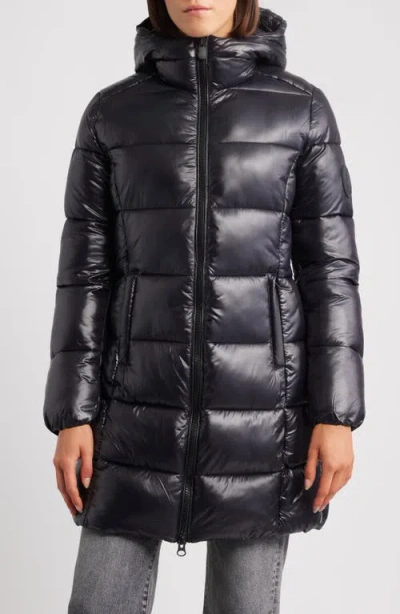 Save The Duck Long Quilted Down Jacket With High Collar And Plumtech Insulation In Black
