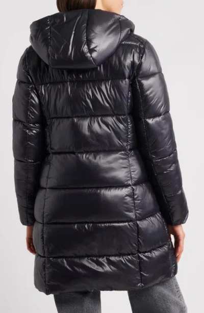 Save The Duck Long Quilted Down Jacket With High Collar And Plumtech Insulation In Black