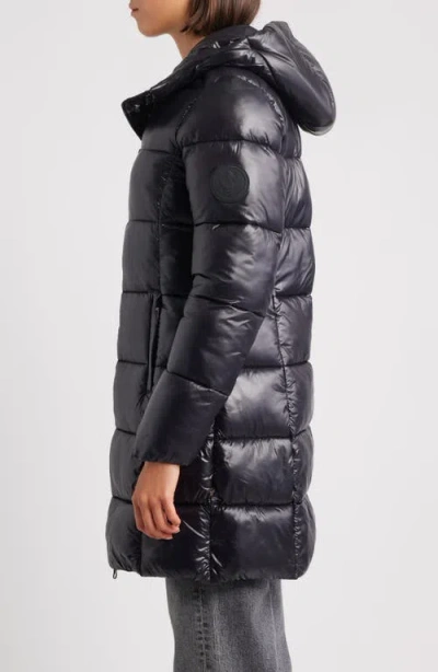 Save The Duck Long Quilted Down Jacket With High Collar And Plumtech Insulation In Black