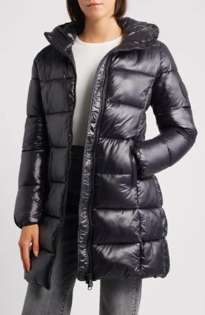 Save The Duck Long Quilted Down Jacket With High Collar And Plumtech Insulation In Black