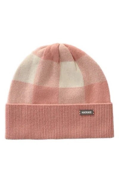 Mackage Cowan Jacquard Check Recycled Wool Blend Beanie In Pink