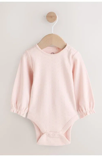 Next Pointelle Bodysuit & Bow Accent Check Overalls Set In Pink