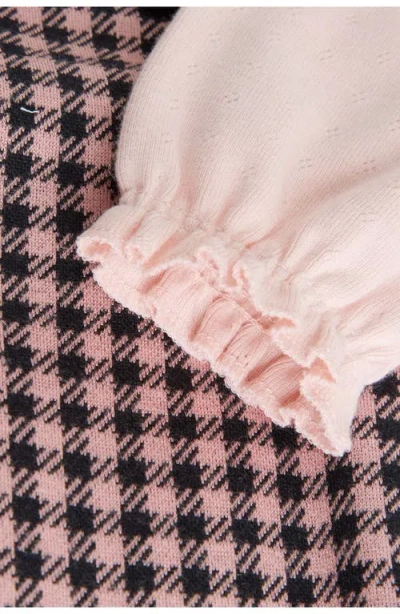 Next Pointelle Bodysuit & Bow Accent Check Overalls Set In Pink