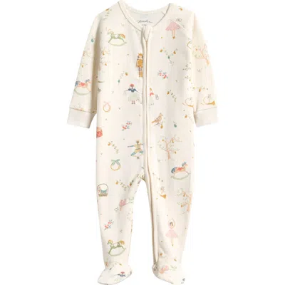 Pehr Print Rib Organic Cotton Footie In White