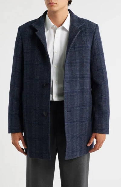 Hart Schaffner Marx Mason Plaid Wool Blend Overcoat With Quilted Bib In Blue