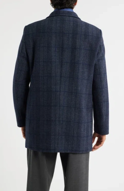 Hart Schaffner Marx Mason Plaid Wool Blend Overcoat With Quilted Bib In Blue