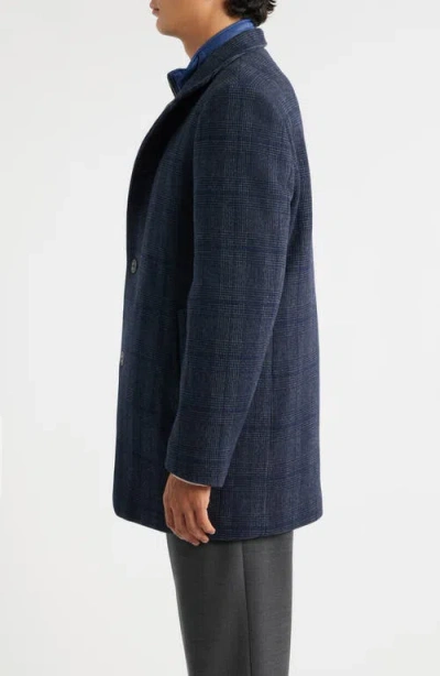 Hart Schaffner Marx Mason Plaid Wool Blend Overcoat With Quilted Bib In Blue