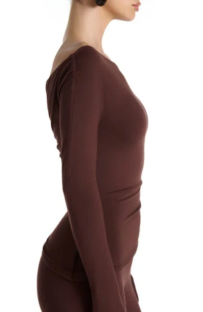 Naked Wardrobe Off The Shoulder Ruched Top In Brown