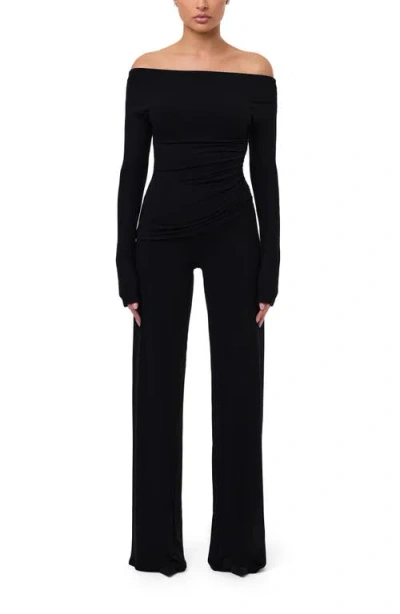 Naked Wardrobe Off The Shoulder Ruched Top In Black