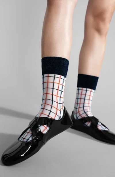Hansel From Basel Grid Sheer Crew Socks In White