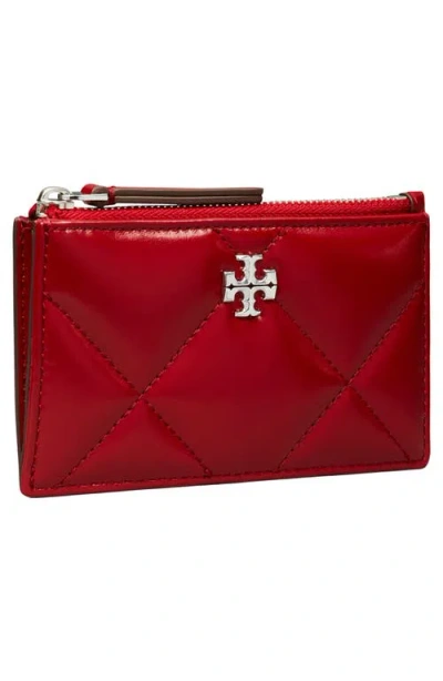 Tory Burch Kira Diamond Quilted Leather Zip Card Case In Red
