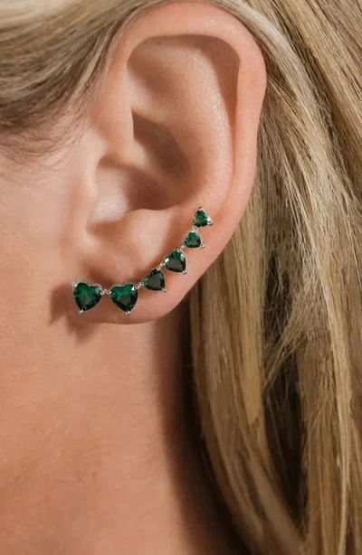 Sterling Forever Jillian Cubic Zirconia Heart Ear Climbers In Metallic