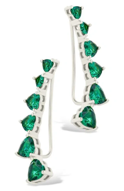 Sterling Forever Jillian Cubic Zirconia Heart Ear Climbers In Metallic