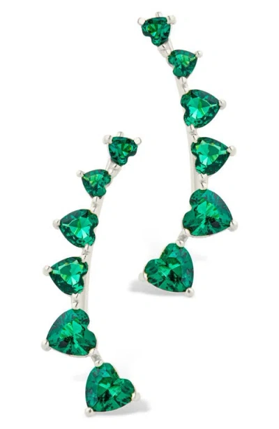 Sterling Forever Jillian Cubic Zirconia Heart Ear Climbers In Metallic