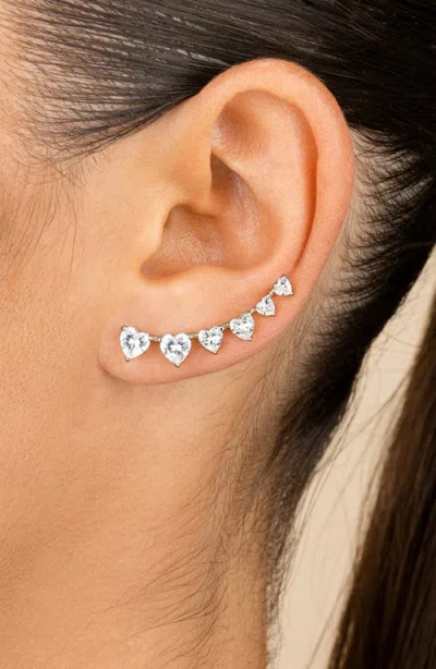 Sterling Forever Jillian Cubic Zirconia Heart Ear Climbers In Metallic