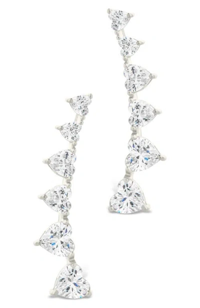 Sterling Forever Jillian Cubic Zirconia Heart Ear Climbers In Metallic