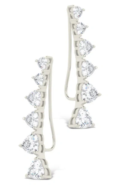 Sterling Forever Jillian Cubic Zirconia Heart Ear Climbers In Metallic