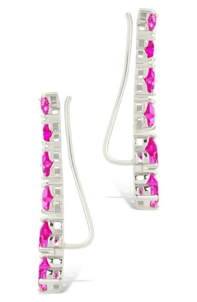 Sterling Forever Jillian Cubic Zirconia Heart Ear Climbers In Metallic