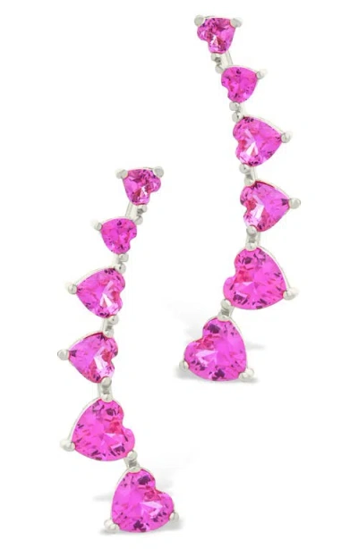 Sterling Forever Jillian Cubic Zirconia Heart Ear Climbers In Metallic