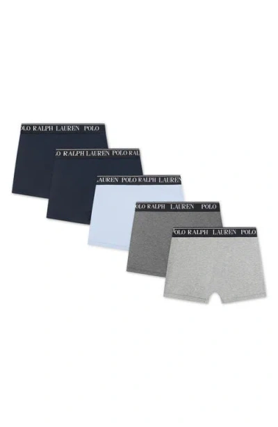 Ralph Lauren Kids' Assorted 5 Pack Cotton Blend Boxer Briefs In Blue