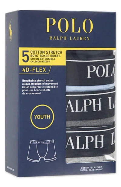 Ralph Lauren Kids' Assorted 5 Pack Cotton Blend Boxer Briefs In Blue