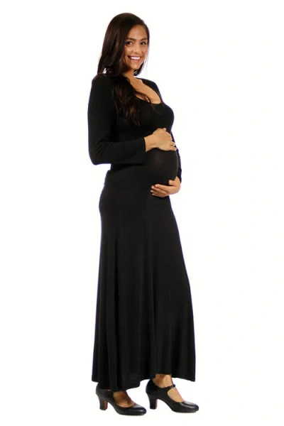 24seven Comfort Apparel Long Sleeve Maternity Maxi Dress In Black