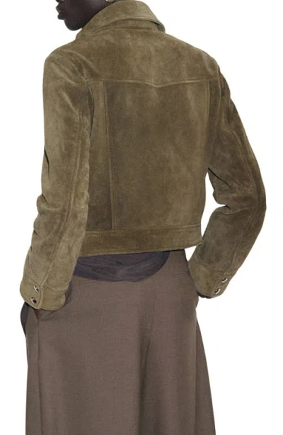 Mango Suede Leather Jacket With Buttons Khaki In Green