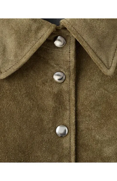 Mango Suede Leather Jacket With Buttons Khaki In Green