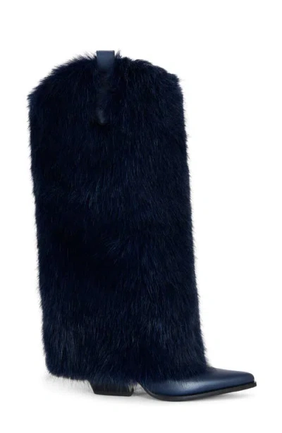 Azalea Wang Friata Faux Fur Western Boot In Blue